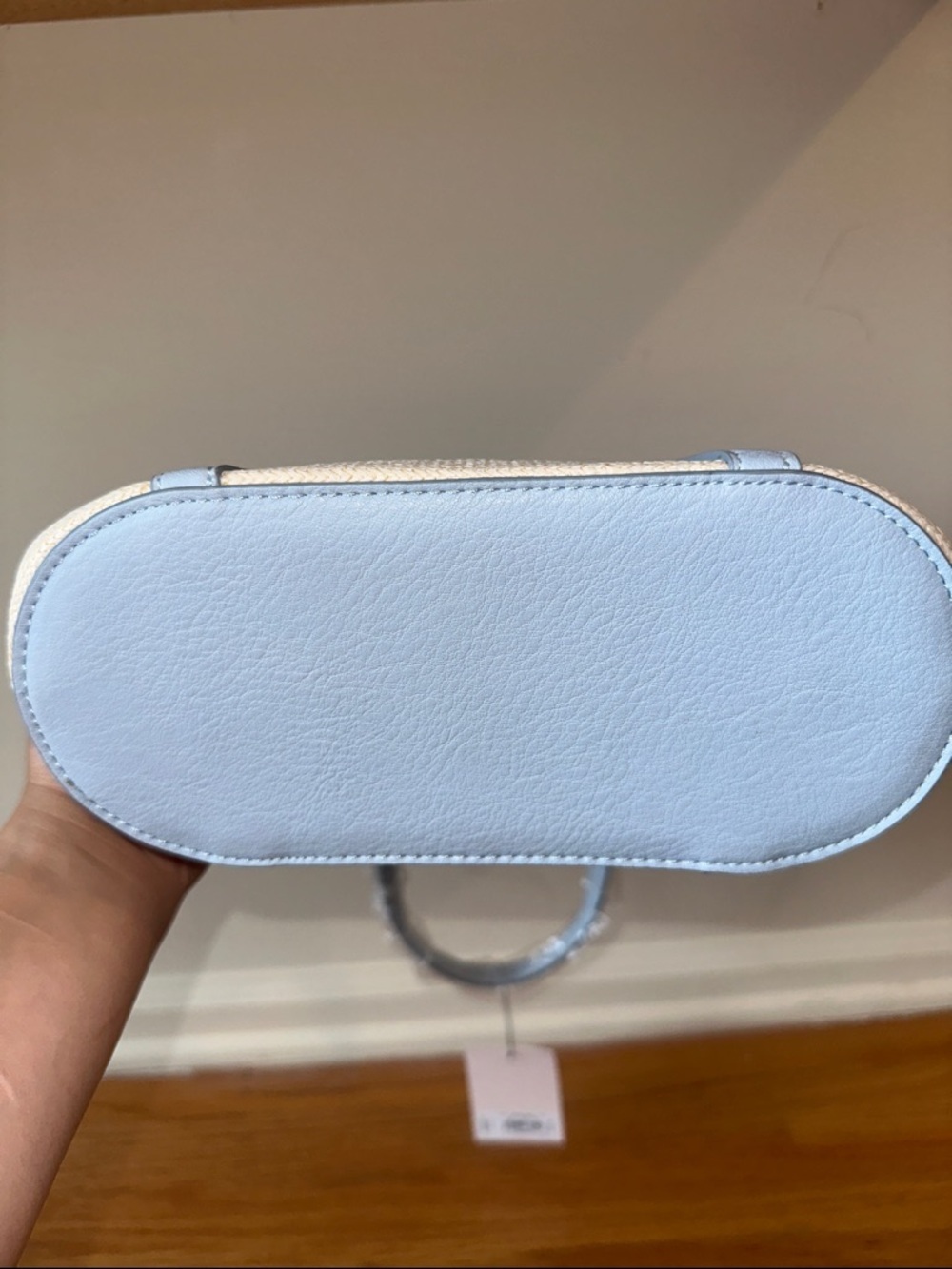 LC Lauren Conrad Cream Tote with Light Blue Trim and Floral Drawstring - Picture 9 of 11